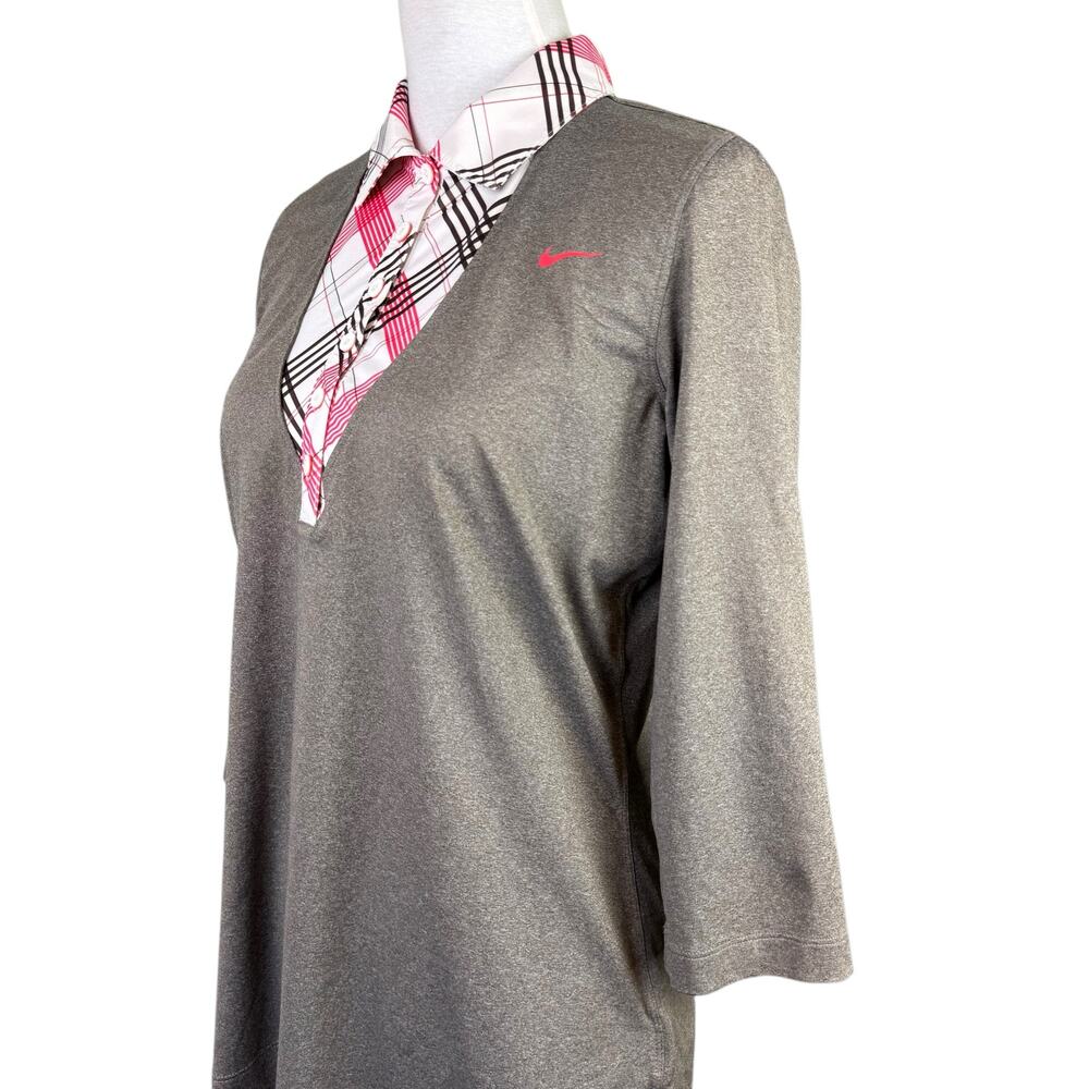 Nike Golf Womens Brown Moisture Wicking Plaid Collar Dri-Fit Sports Twofer Shirt - Picture 5 of 12